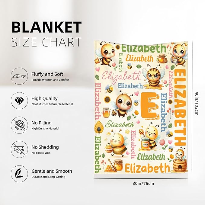 Personalized Custom Honey Bee Preschool Blanket Gifts for Baby Toddler Kids Boys Girls - Customized Honey Bee Super Soft Lightweight Flannel Sheets Decor for Crib Nap Couch - 30"x40" for Baby/Pets