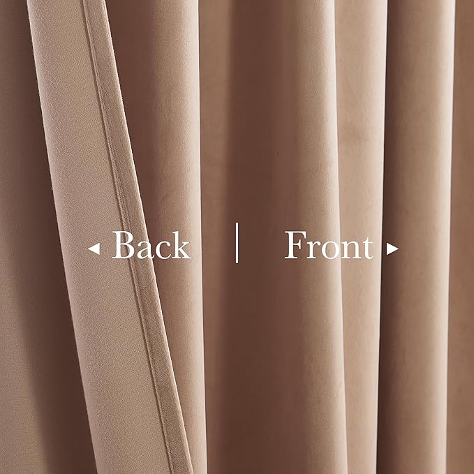 StangH Blush Beige Velvet Curtains 132 inches Long High Ceiling Tall Curtains Back Tab Thermal Insulated Window Door Drapes for Living Dining Room Office, W52 x L132, 2 Panels