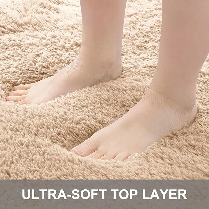 OLANLY 2x3 Machine Washable Small Bedside Rug, Soft Fluffy Shaggy Entryway Throw Rugs for Bedroom, Living Room, Indoor Floor Carpet for Kids Girls and Boys, Nursery Rooms, Home Decor Aesthetic, Beige