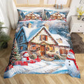 Manfei Christmas Duvet Cover Set Queen Size, Winter Snow Scenery Bedding Set for Kids Boys Girls Room Decor, Western New Year Comforter Cover, Soft Polyester Quilt Cover, 2 Pillowcases, No Comforter