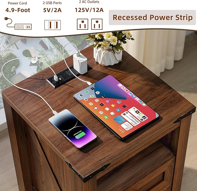 Farmhouse Living Room Sets, Night Stands Set of 2 and 6 Drawers Dresser for Bedroom, 58 Inch Wide Wood Dresser and 18.1" Night Stands with Charging Station for Bedroom, Living Room, Hallway