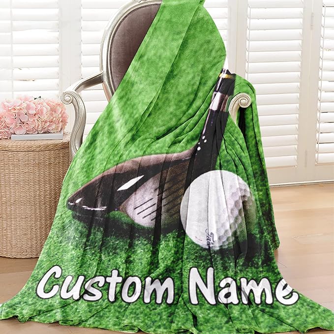 Personalized Custom Golf Blanket - Super Soft Flannel Throw Blankets with Name & Number - 40" x 50" for Kids, Boys, Girls, Women, Men - Golf Lover Gift