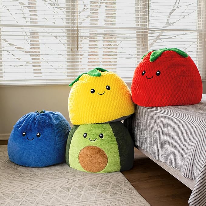 Big Joe Strawberry PlushiPals Super Soft Bean Bag Chair for Kids, Ultra-Soft Plush Polyester Blend, 2.5 feet Refillable