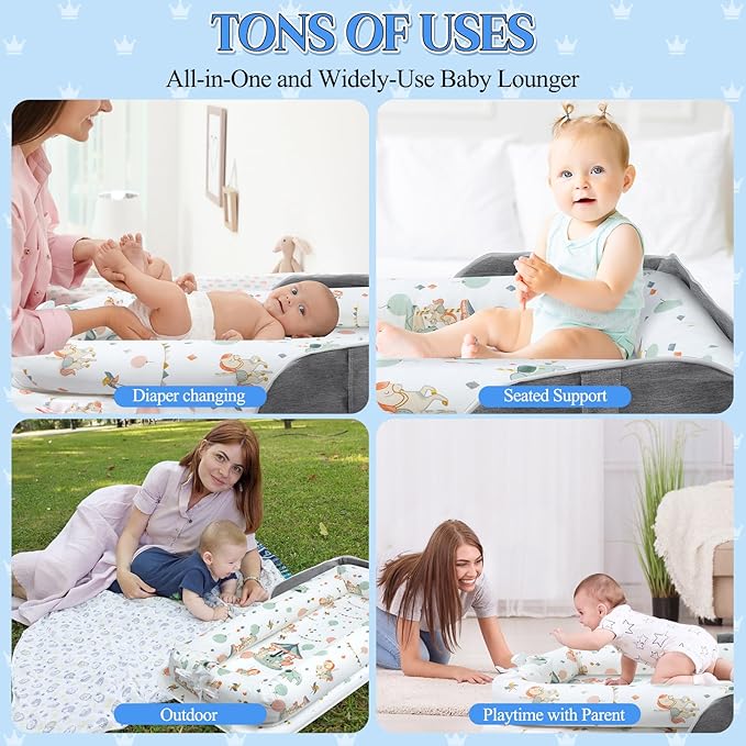 Baby Lounger for Newborn 0-24 Months, Portable Infant Lounger with Soft Breathable Cotton, Adjustable Size Lengthen Space Lightweight & Washable Essentials for Home (3. Carousel)
