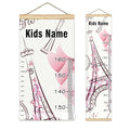 Personalized Kids Name Growth Chart Ruler for Wall Wood Frame Height Measure Chart 13.4x56 in Linen Hanging Height Growth Chart Paris Eiffel Tower Pink Retro Kids Room Decor
