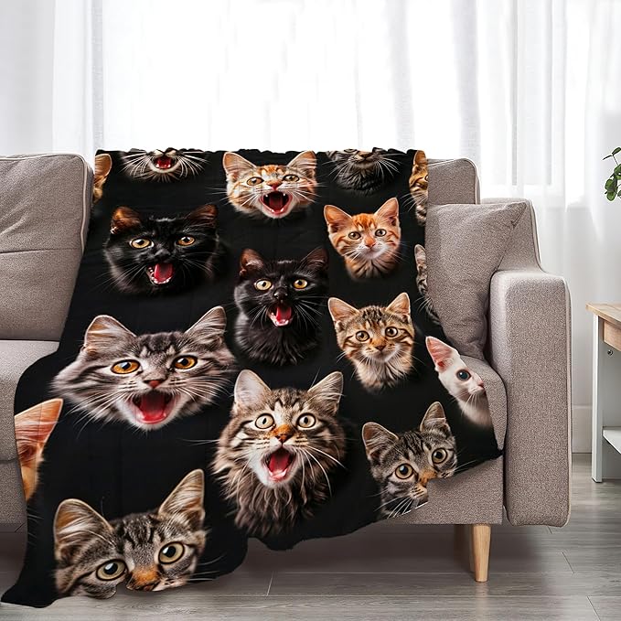 Funny Cats Throw Blanket - Soft, Warm, Cozy Fleece for Couch, Sofa, Bed - 50"x40" for Girls, Boys, Women, Men, Kids, Adults