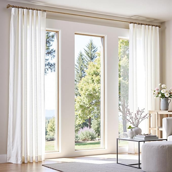 jinchan Linen Blend Curtain 84 inch Length 1 Panel for Bedroom Living Room, Light Filtering 84 inch Wide Farmhouse Drape with Rod Pocket Back Tab(84W x 84L, Off White)