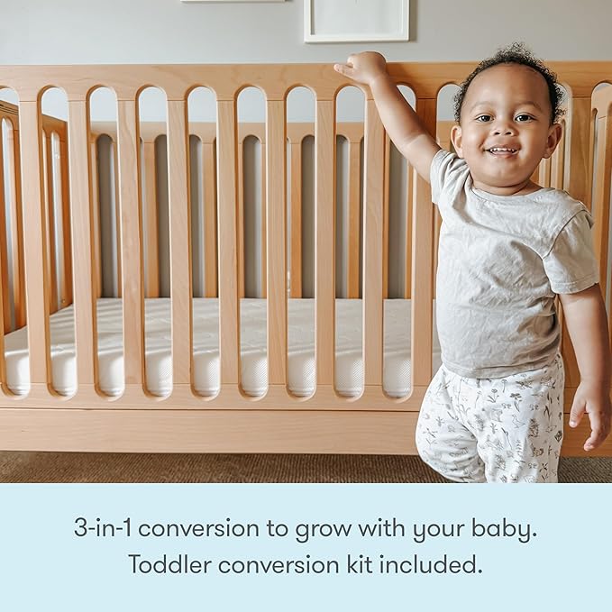 Newton Baby Galileo Standard Crib, Solid Beech Wood in Natural Color, 3-in-1 Convertible Crib with Toddler Bed Conversion Kit, Ultra-Safe Non-Toxic Finish