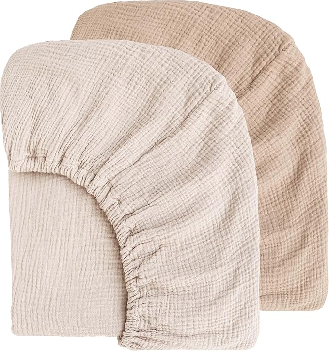 Muslin Crib Sheets for Baby Girls and Boys, Neutral Fitted Baby Bed Sheets for Standard Crib & Toddler Mattress - Soft and Breathable - 52"x28" (Ash & Ivory)