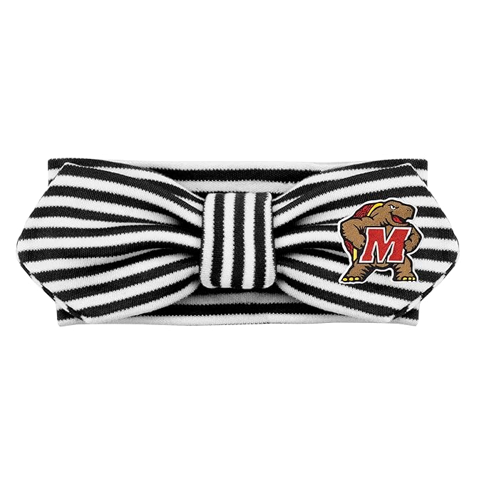 Creative Knitwear Maryland Terrapins Infant Girls Black/White Striped Hair Knot Headband Embroidered Logo - Size Newborn - 4T