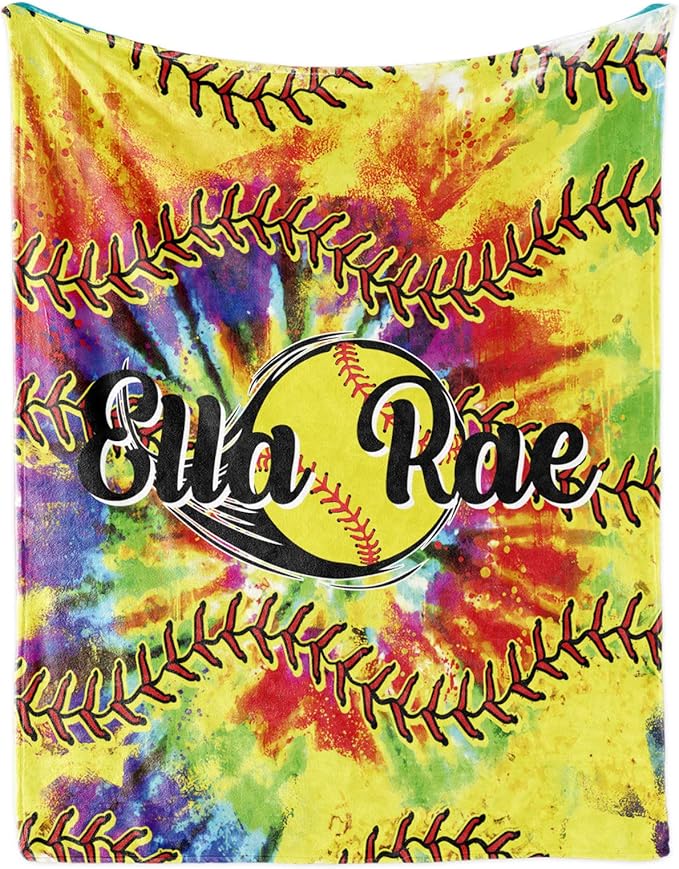 Personalized Softball Kids Blanket with Name and Number - Custom Sport Bed Blankets Gift for 0-3 Months Baby Essential - Super Warm and Comfortable 60x80inch
