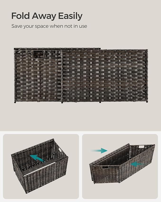 SONGMICS Storage Basket with Lid, 27.7 Gallon (105L) Storage Bin, Woven Blanket Storage Basket with Handles, Foldable, Removable Liner, Metal Frame, for Bedroom, Laundry Room, Brown URST066K01