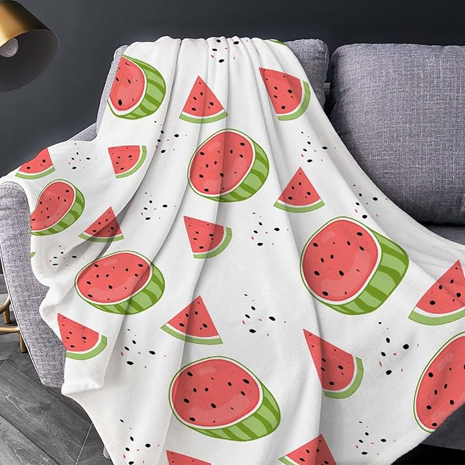 Thuswarm Watercolor Watermelon Fruit Print Flannel Throw Blanket Warm Cozy Soft Funny Print Blankets for Bed Couch Sofa Room Decoration Gifts 120”×90” Extra Large for Family