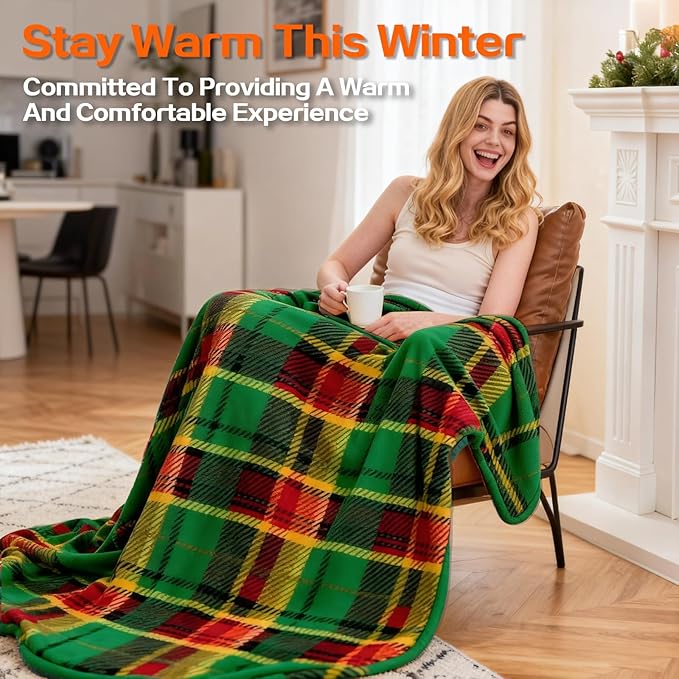 Electric Blanket Heated Twin, Soft Flannel 62"x84" Plaid Heating Blanket with 8 Hours Auto Off 10 Fast Heating Levels Machine Washable Sherpa Heated Blanket with Overheating Protection