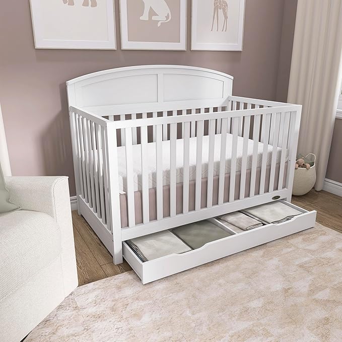 Dream On Me Storybrooke 5-in-1 Convertible Full-Size Crib with Under Drawer, Pebble Grey, GreenGuard Gold & JPMA, Convert to Toddler, Day & Full-Size Bed, 3 Mattress Heights, Sustainable Pinewood