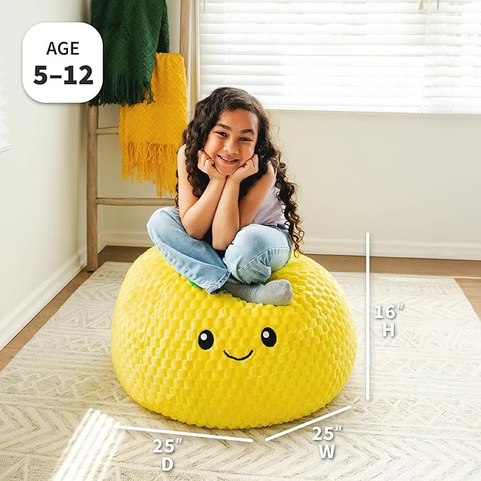Big Joe Pineapple PlushiPals Super Soft Bean Bag Chair for Kids, Ultra-Soft Plush Polyester Blend, 2.5 feet Refillable
