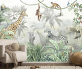 Nursery Safari Wallpaper Kids Tropical Jungle Banana Leaf Wall Mural Animals Wall Decor for Boys Room Girls Room Bedroom Living Room(Not Self-Adhesive)