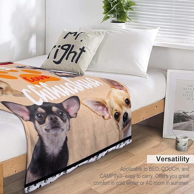 Chihuahua Blanket Funny Chihuahua Dog Gifts for Girls Boys Woman Kids Dog Lover Throw Blankets Soft Blanket Warm Fleece Flannel Plush Blankets for Bed Sofa Couch 60"x80"