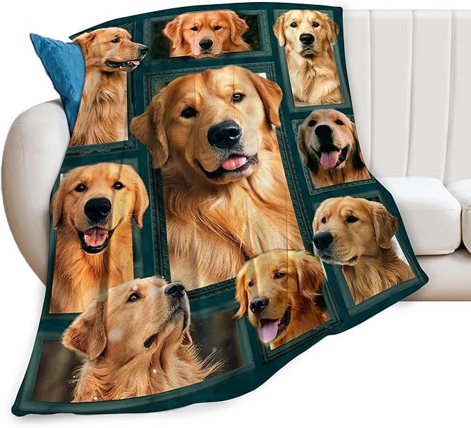 Golden Retriever Blanket - Cute Dog Gifts and Decor for Girls, Women, Kids, Adults - Soft Warm Cozy Fleece Throw for Couch, Sofa, Bed - 80"x60"
