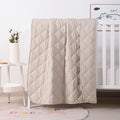 FLXXIE Machine Washable Microfiber Down Alternative Oversized Toddler Comforter, Super Soft and Lightweight Kids Crib Quilted Blanket for Stroller, Travel, 43x60 Inches, Light Taupe