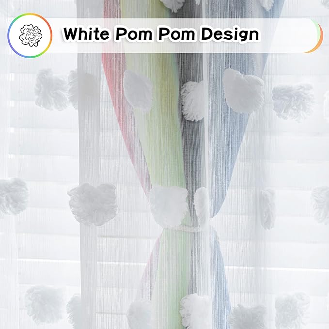MYSKY HOME Pom Pom Sheer and Blackout Curtains Double Layer Rainbow Curtains 63 Inches Long Kids Curtains for Girls Bedroom Son Room Ombre Room Darkening Grommet Rainbow 52 x 63 in 2 Panels