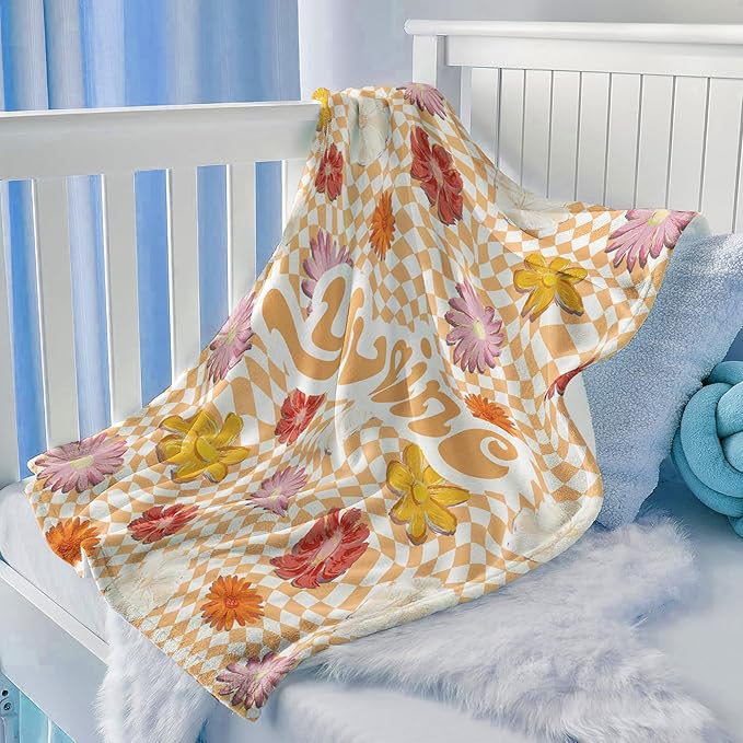 Ship Next Day, Personalized Baby Blanket for Girls, Custom Babies Name Blanket with Flowers Decor, Receiving Kids Blankets for Girls, Customized Newborn Swaddle Blankets