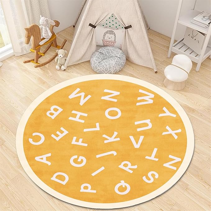 Round Playroom Area Rug,3ft,ABC Children's Round Bedroom Rug, Non-Slip Washable Baby Nursery Rug, Large Toddler Rug Educational Crawling Mat, Suitable for Nursery, School Classroom, Playroom