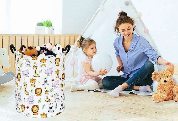 KUNRO Tiger Animals Round Laundry Basket Hamper Kids Toys and Clothes Storage Basket Children Gift Basket Baby Toy Organizer Bins for Room Decor