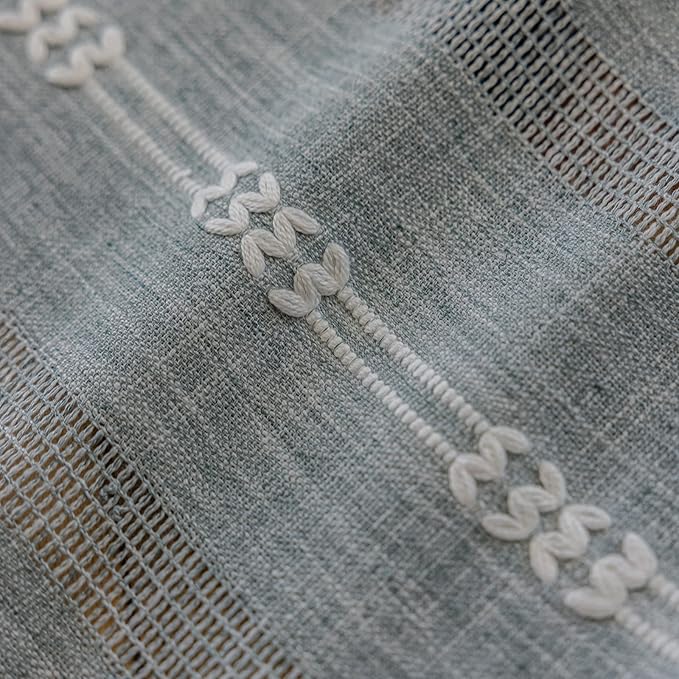ENJOYBRIDAL Boho Curtains 84 Inch Length 2 Panels Semi Sheer Blue Grey Drapes Embroidered Tassel Rod Pocket Hollow Out Window Curtain Panels Farmhouse Window Treatment for Bedroom Living Room