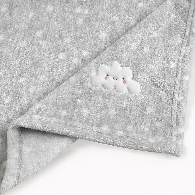 CREVENT 2Pcs 30''X40'' Cute Cozy Fluffy Warm Baby Blankets for Infants Toddlers' Bedding Crib Cot Stroller - Grey Cloud + Grey Sherpa