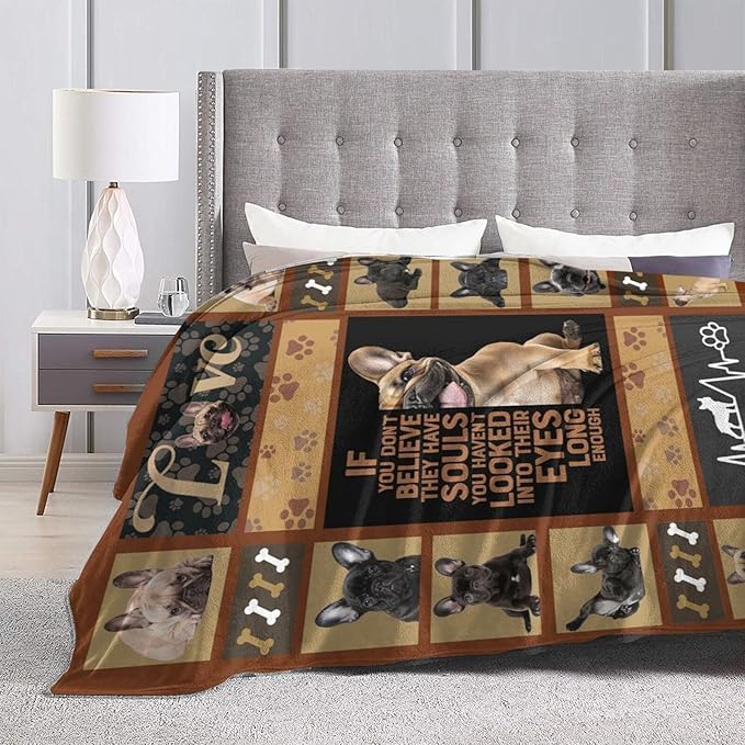 Cute French Bulldog Blanket Funny Dog French Bulldogs Throw Blankets Gifts for Girls Boys Cozy Warm Soft Fuzzy Flannel Throws Plush Stuffed Animal Pet Fleece Blanket Gifts for Men Women 60"x80"