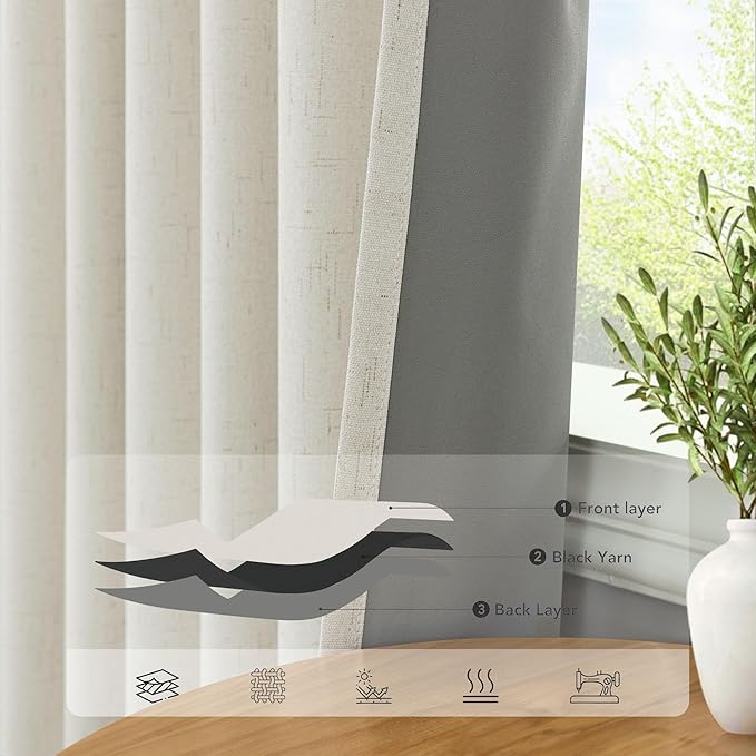 Pitalk 72 Inch Curtains for Living Room Black Out Linen Back Tab Loops Room Darkening Blackout Thermal Insulated Curtain for Bedroom 72 Inch Length 2 Panels Set Cream Ivory Off White Wide 38 x 72 Long