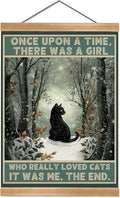ZTGDA Cat Wall Art,Who Really Loved Cats Wall Decor, Linen Canvas Hanging Poster With Wood Frame,Rustic Woodland Print for Bedroom, Office, or Gift for Cat Moms (Cats)