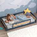 Ocodile Twin Floor Bed with Safety Guardrails for Kids, Montessori Inspired with Rails and 2 Openings, Twin Size Bed Frame for Girls and Boys - Gray