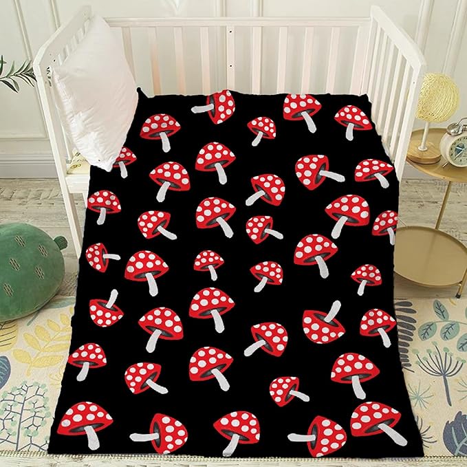 Thuswarm Cute Red Mushroom Flannel Blanket for Autumn Winter Gifts Warm Cozy Soft Funny Print Throw for Bed Couch Sofa 80”×60” Large for Adult