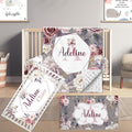 Custom Name Crib Bedding Set, 3 Pcs Personalized Baby Crib Bedding Set, Soft Rose Nursery Crib Sets for Boys Girls, Double Layer Toddler Bedding Set Customized Gifts for Newborn Kids