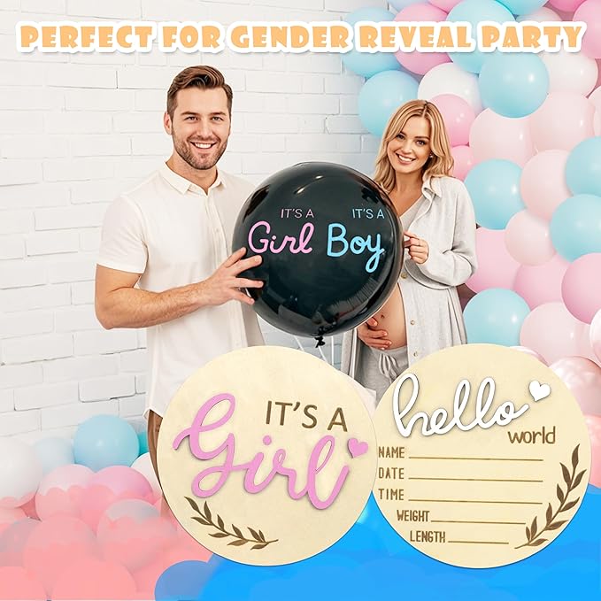 Birth Announcement Sign, Gender Reveal 2PCS Its a Girl and Hello World Baby Welcome Sign Wooden Name Newborn Announcement Board for Baby Shower Photo Props Hospital Nursery