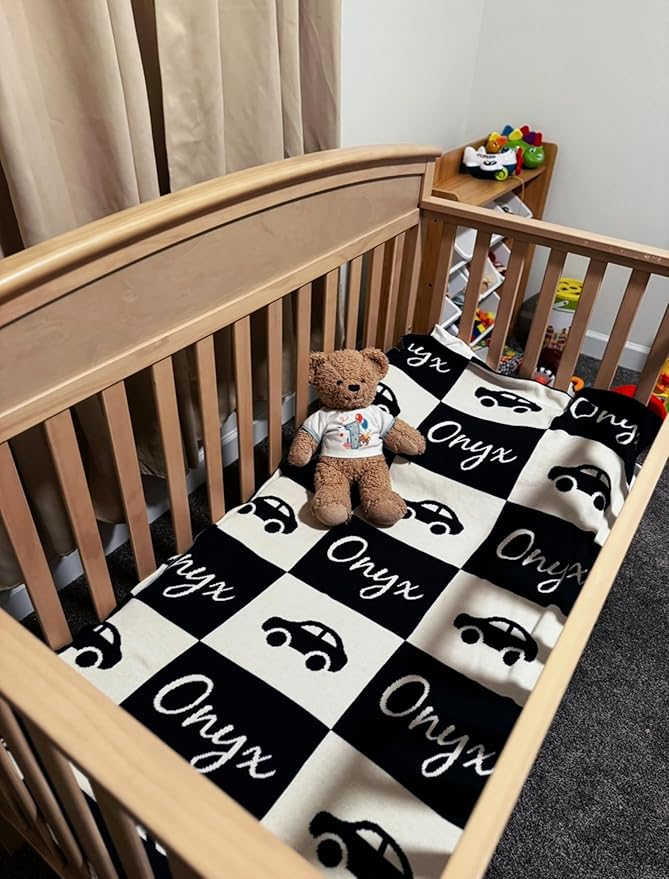 Personalized Signature Icon Blanket – 100% Organic Cotton Customized Baby Blanket, Custom Name, Crib 36x60, Gift for Baby Shower, Birthday Present, Girls and Boys, Toddlers Kids - Made in America
