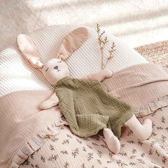 lulumoon Bunny Baby Security Blanket: Skin-Friendly Muslin Snuggle Lovey for Travel & Daycare - Newborn Gift for Baby Shower