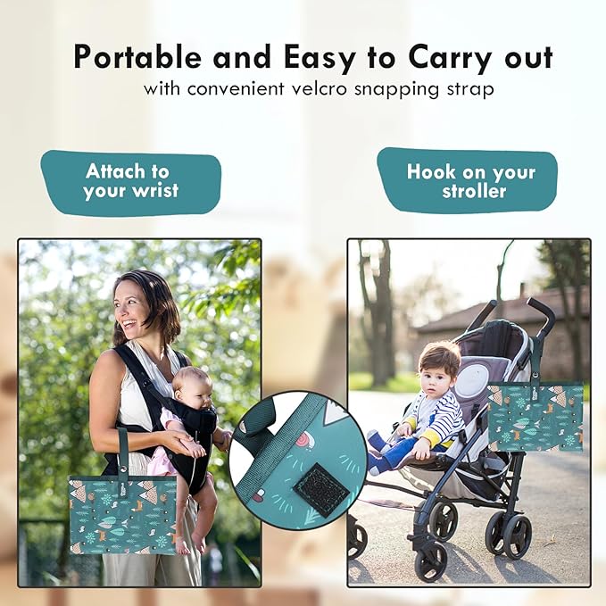 Portable Diaper Changing Pad for Baby - Waterproof Compact Changing Mat with Wrist Strap - Wipeable Travel Changing Pad for Diaper Bag
