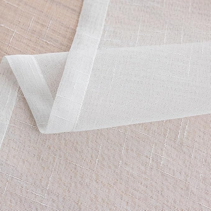 Off White Sheer Curtains 72 Inches Long 2 Panels, 50 Inches Width, Linen Look Transparent Curtain, Rustic Textured Light Filtering Drapes, Rod Pocket Window Treatments