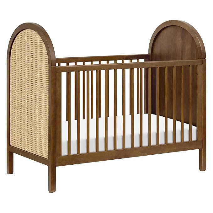 Babyletto Bondi Cane 3-in-1 Convertible Baby Crib - GREENGUARD Gold Certified Convertible Crib to Toddler Bed & Daybed - Wooden Baby Bed 4 Adjustable Heights - Made of 100% Solid Wood - Natural Walnut