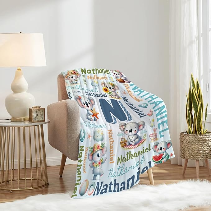 Personalized Custom Koala Blanket Gifts for Kids Boys Girls with Name - Customized Koala Super Soft Lightweight Flannel Sheets Decor for Crib Nap Couch - 60"x80" for Adult