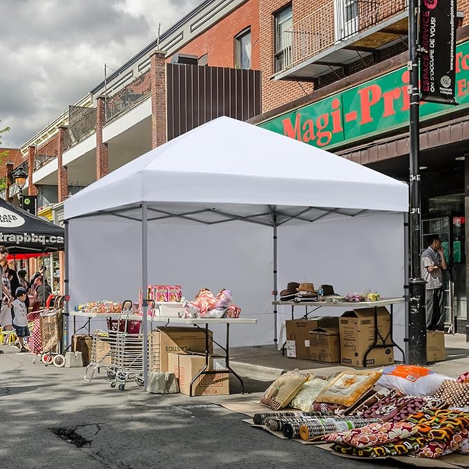 COOSHADE Pop Up Canopy Tent 10x10 with 2 Sidewalls, Outdoor Shade Instant Canopy Tents(White)