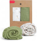 Salt Earth 100% Organic Cotton Muslin Standard Fitted Crib Sheet, 52"x28", 2 Pack Soft Breathable Natural Cotton Sheets Baby Mattress Bed Sheets, No Slip Neutral Baby Crib Sheet (Green & Star)