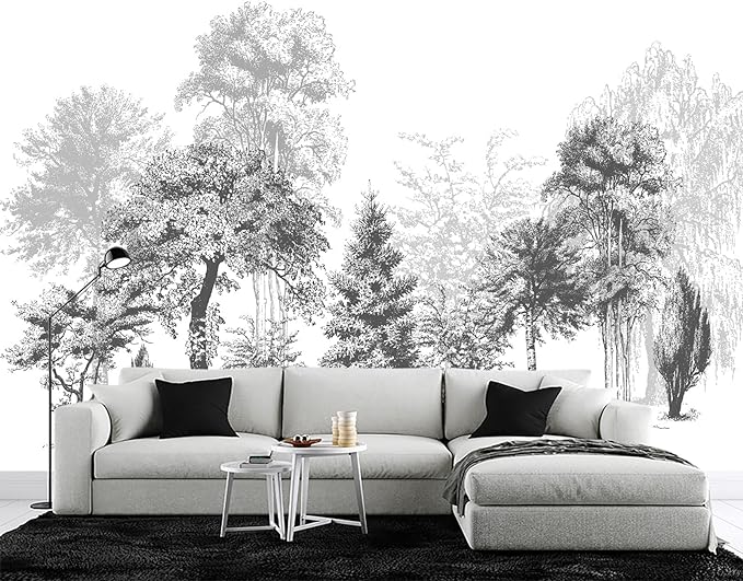 Black and White Oil Painting Forest Wall Mural Wallpaper for Bedroom 178" x 117"