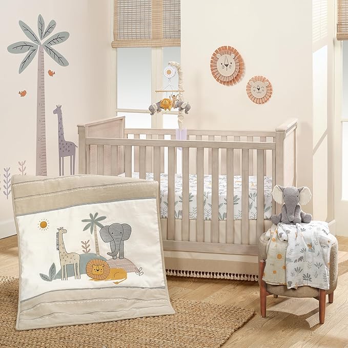 Lambs & Ivy Jungle Adventure Elephant/Lion Musical Baby Crib Mobile Soother Toy