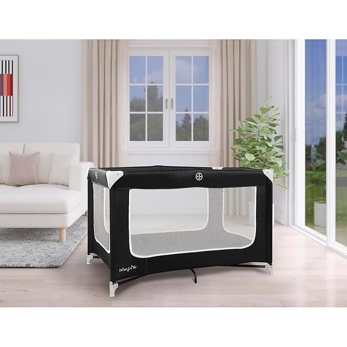 Dream On Me Zodiak Portable Playard in Black, Lightweight, Packable and Easy Setup Baby Playard, Breathable Mesh Sides and Soft Fabric - Comes with a Removable Padded Mat