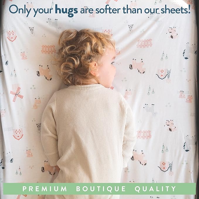 Bedside Sleeper Bassinet Sheets for 32 x 19 Inch Mattress Pad – Compatible with Ronbei, Pamobabe, Nordmiex Bassinet – 100% Jersey Cotton – Farm Animals – 2 Pack