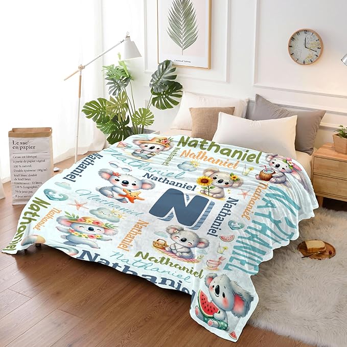 Personalized Custom Koala Preschool Blanket Gifts for Baby Toddler Kids Boys Girls - Customized Koala Super Soft Lightweight Flannel Sheets Decor for Crib Nap Couch - 40"x50" for Kids/Children